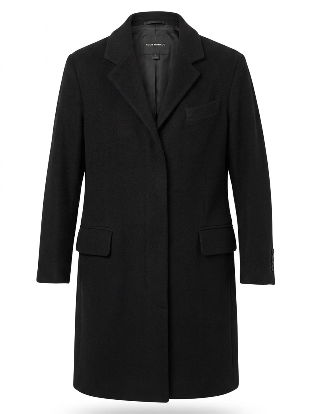 Club Monaco Black Tailored Wool-Blend Pea Coat